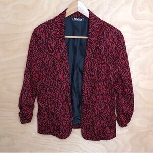 Valia Red and Black Patterned Blaizer Ruched 3/4 Sleeve Womens Small.